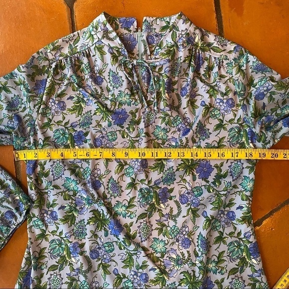 Vintage 60’s Boston Maid Purple Floral Belted Midi Dress Neck Tie Sz Medium M - Picture 10 of 12